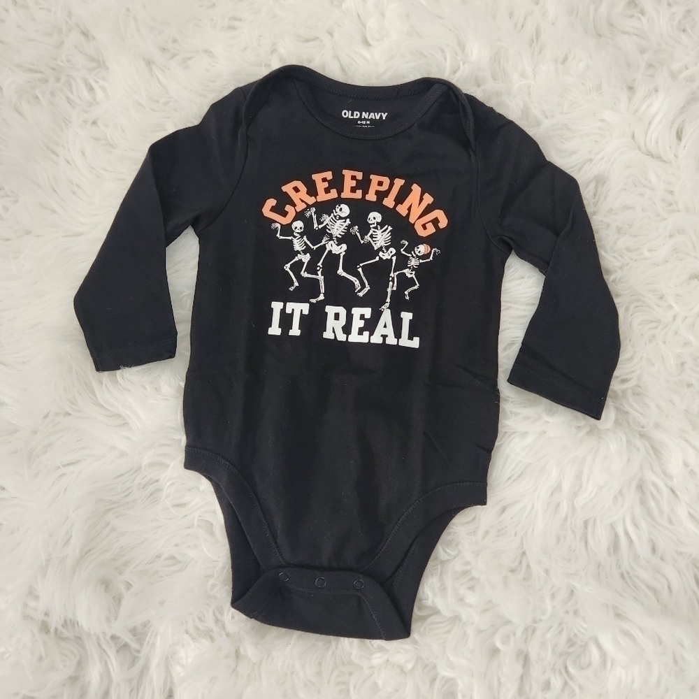 Old Navy "Creeping it Real" Unisex Long-Sleeve Graphic Bodysuit for Baby. Size 6
